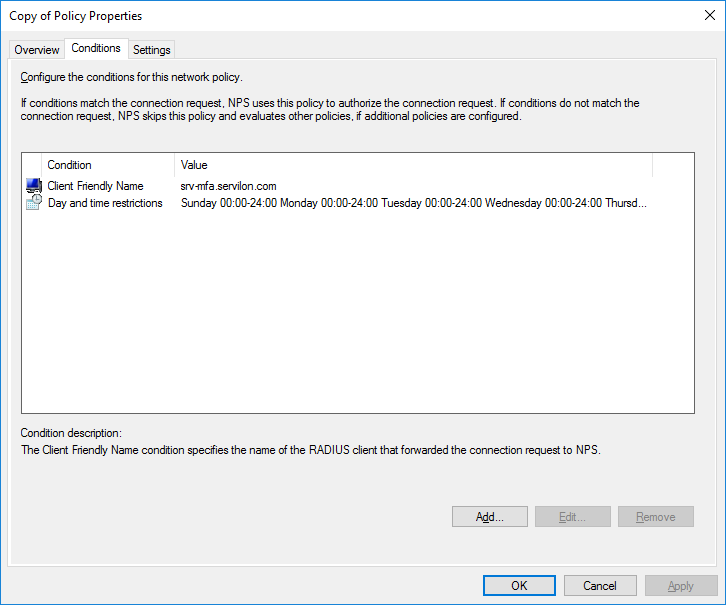 Radius policy properties